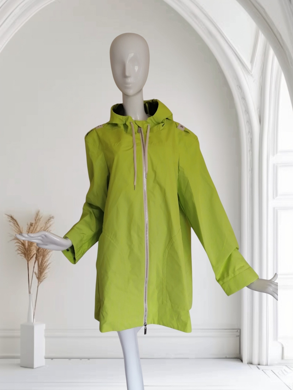 NEW Women's Lime Green Hooded Trench Coat - Lightweight Zip Front